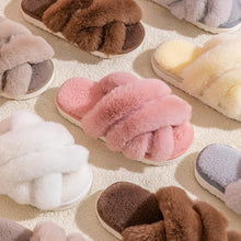Load image into Gallery viewer, Women's Cross Band Faux Fur Indoor House Slippers