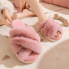 Load image into Gallery viewer, Women's Cross Band Faux Fur Indoor House Slippers