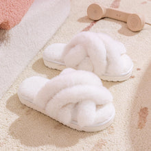 Load image into Gallery viewer, Women's Cross Band Faux Fur Indoor House Slippers