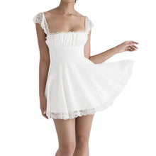 Load image into Gallery viewer, Sexy Women Short Squire Neck Empire Waist Lace Cap Sleeves Mini Dress DRE4
