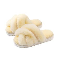 Load image into Gallery viewer, Women's Cross Band Faux Fur Indoor House Slippers
