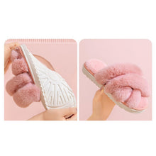 Load image into Gallery viewer, Women's Cross Band Faux Fur Indoor House Slippers
