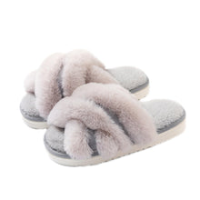 Load image into Gallery viewer, Women's Cross Band Faux Fur Indoor House Slippers
