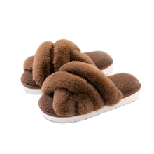 Load image into Gallery viewer, Women's Cross Band Faux Fur Indoor House Slippers
