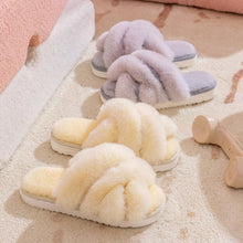 Load image into Gallery viewer, Women's Cross Band Faux Fur Indoor House Slippers
