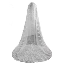 Load image into Gallery viewer, Long Single Tier Bling Bling Sequins Applique Lace Tulle Wedding Veils for Brides H16
