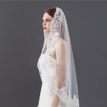 Load image into Gallery viewer, 1 Tier Applique Lace Bridal Wedding Veils Mantilla and Catholic Veil for Brides
