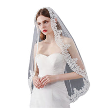 Load image into Gallery viewer, 1 Tier Applique Lace Bridal Wedding Veils Mantilla and Catholic Veil for Brides
